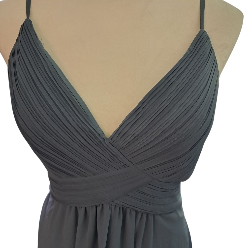 Morilee Slate Pleated Maxi Bridesmaid Dress with Pockets – Size 8 - Picture 6 of 6